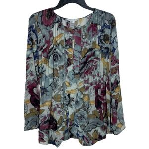 John Mark Sheer Floral Blouse Sz M Keyhole Cutouts Cottage-core Romantic